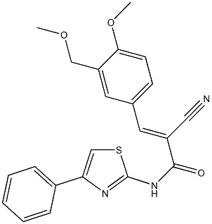 (E)-2-cyano-3-[4-methoxy-3-(methoxymethyl)phenyl]-N-(4-phenyl-1,3-thiazol-2-yl)prop-2-enamide Struktur