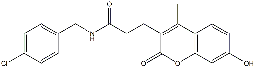 N-[(4-chlorophenyl)methyl]-3-(7-hydroxy-4-methyl-2-oxochromen-3-yl)propanamide Struktur