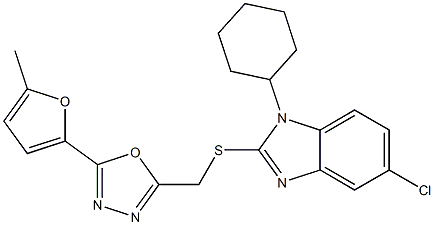 2-[(5-chloro-1-cyclohexylbenzimidazol-2-yl)sulfanylmethyl]-5-(5-methylfuran-2-yl)-1,3,4-oxadiazole Struktur