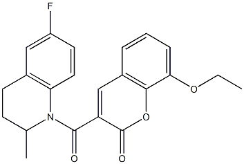 8-ethoxy-3-(6-fluoro-2-methyl-3,4-dihydro-2H-quinoline-1-carbonyl)chromen-2-one Struktur