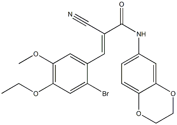 (E)-3-(2-bromo-4-ethoxy-5-methoxyphenyl)-2-cyano-N-(2,3-dihydro-1,4-benzodioxin-6-yl)prop-2-enamide Struktur