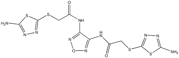 2-[(5-amino-1,3,4-thiadiazol-2-yl)sulfanyl]-N-[4-[[2-[(5-amino-1,3,4-thiadiazol-2-yl)sulfanyl]acetyl]amino]-1,2,5-oxadiazol-3-yl]acetamide Struktur