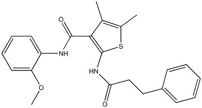 N-(2-methoxyphenyl)-4,5-dimethyl-2-(3-phenylpropanoylamino)thiophene-3-carboxamide Struktur