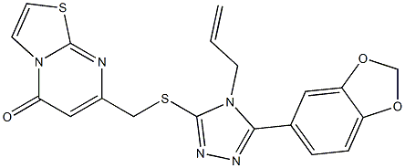 7-[[5-(1,3-benzodioxol-5-yl)-4-prop-2-enyl-1,2,4-triazol-3-yl]sulfanylmethyl]-[1,3]thiazolo[3,2-a]pyrimidin-5-one Struktur