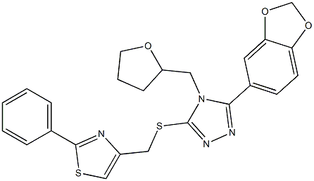 4-[[5-(1,3-benzodioxol-5-yl)-4-(oxolan-2-ylmethyl)-1,2,4-triazol-3-yl]sulfanylmethyl]-2-phenyl-1,3-thiazole Struktur