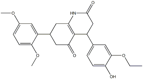 7-(2,5-dimethoxyphenyl)-4-(3-ethoxy-4-hydroxyphenyl)-1,3,4,6,7,8-hexahydroquinoline-2,5-dione Struktur