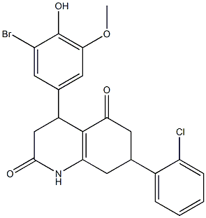 4-(3-bromo-4-hydroxy-5-methoxyphenyl)-7-(2-chlorophenyl)-1,3,4,6,7,8-hexahydroquinoline-2,5-dione Struktur