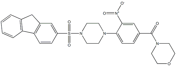 [4-[4-(9H-fluoren-2-ylsulfonyl)piperazin-1-yl]-3-nitrophenyl]-morpholin-4-ylmethanone Struktur