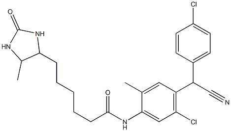 N-[5-chloro-4-[(4-chlorophenyl)-cyanomethyl]-2-methylphenyl]-6-(5-methyl-2-oxoimidazolidin-4-yl)hexanamide Struktur