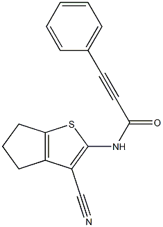 N-(3-cyano-5,6-dihydro-4H-cyclopenta[b]thiophen-2-yl)-3-phenylprop-2-ynamide Struktur