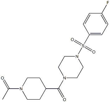 1-[4-[4-(4-fluorophenyl)sulfonylpiperazine-1-carbonyl]piperidin-1-yl]ethanone Struktur