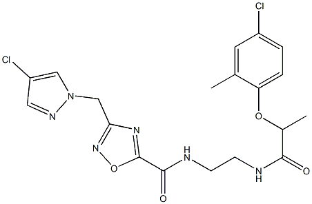 N-[2-[2-(4-chloro-2-methylphenoxy)propanoylamino]ethyl]-3-[(4-chloropyrazol-1-yl)methyl]-1,2,4-oxadiazole-5-carboxamide Struktur