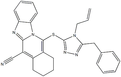 11-[(5-benzyl-4-prop-2-enyl-1,2,4-triazol-3-yl)sulfanyl]-7,8,9,10-tetrahydrobenzimidazolo[1,2-b]isoquinoline-6-carbonitrile Struktur