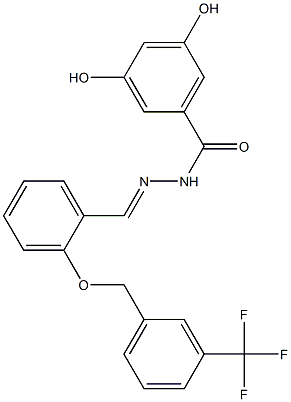 3,5-dihydroxy-N-[(E)-[2-[[3-(trifluoromethyl)phenyl]methoxy]phenyl]methylideneamino]benzamide Struktur