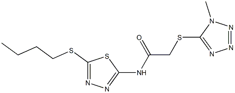 N-(5-butylsulfanyl-1,3,4-thiadiazol-2-yl)-2-(1-methyltetrazol-5-yl)sulfanylacetamide Struktur