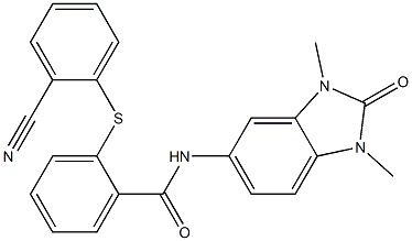 2-(2-cyanophenyl)sulfanyl-N-(1,3-dimethyl-2-oxobenzimidazol-5-yl)benzamide Struktur