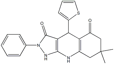 7,7-dimethyl-2-phenyl-4-thiophen-2-yl-4,6,8,9-tetrahydro-1H-pyrazolo[3,4-b]quinoline-3,5-dione Struktur