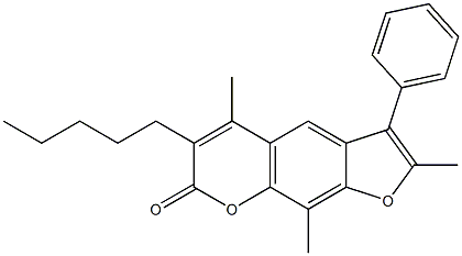 2,5,9-trimethyl-6-pentyl-3-phenylfuro[3,2-g]chromen-7-one Struktur