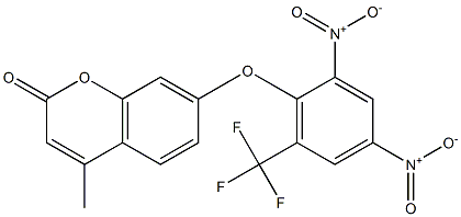 7-[2,4-dinitro-6-(trifluoromethyl)phenoxy]-4-methylchromen-2-one Struktur