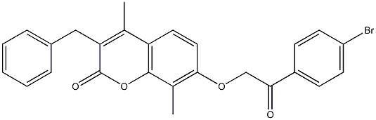 3-benzyl-7-[2-(4-bromophenyl)-2-oxoethoxy]-4,8-dimethylchromen-2-one Struktur