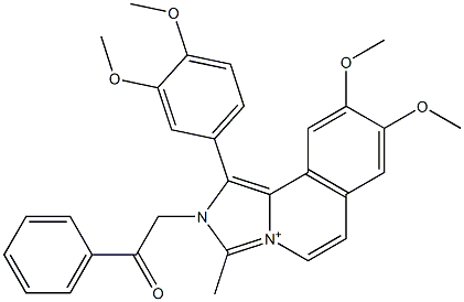 2-[1-(3,4-dimethoxyphenyl)-8,9-dimethoxy-3-methylimidazo[5,1-a]isoquinolin-4-ium-2-yl]-1-phenylethanone Struktur