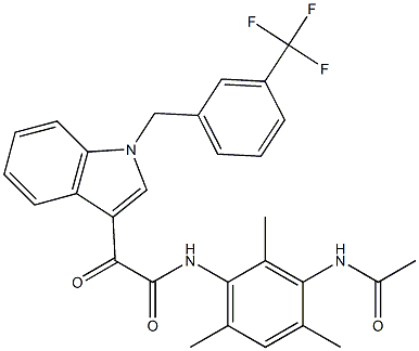 N-(3-acetamido-2,4,6-trimethylphenyl)-2-oxo-2-[1-[[3-(trifluoromethyl)phenyl]methyl]indol-3-yl]acetamide Struktur