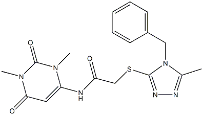 2-[(4-benzyl-5-methyl-1,2,4-triazol-3-yl)sulfanyl]-N-(1,3-dimethyl-2,6-dioxopyrimidin-4-yl)acetamide Struktur