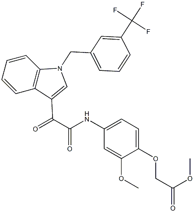 methyl 2-[2-methoxy-4-[[2-oxo-2-[1-[[3-(trifluoromethyl)phenyl]methyl]indol-3-yl]acetyl]amino]phenoxy]acetate Struktur