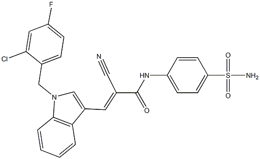 (E)-3-[1-[(2-chloro-4-fluorophenyl)methyl]indol-3-yl]-2-cyano-N-(4-sulfamoylphenyl)prop-2-enamide Struktur