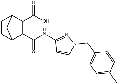 2-[[1-[(4-methylphenyl)methyl]pyrazol-3-yl]carbamoyl]bicyclo[2.2.1]heptane-3-carboxylic acid Struktur