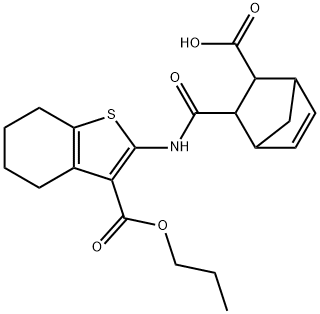 2-[(3-propoxycarbonyl-4,5,6,7-tetrahydro-1-benzothiophen-2-yl)carbamoyl]bicyclo[2.2.1]hept-5-ene-3-carboxylic acid Struktur