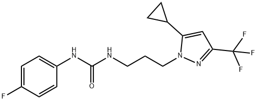 1-[3-[5-cyclopropyl-3-(trifluoromethyl)pyrazol-1-yl]propyl]-3-(4-fluorophenyl)urea Struktur