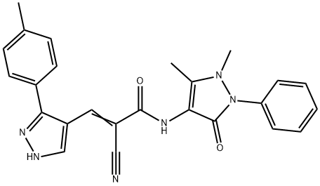 (E)-2-cyano-N-(1,5-dimethyl-3-oxo-2-phenylpyrazol-4-yl)-3-[5-(4-methylphenyl)-1H-pyrazol-4-yl]prop-2-enamide Struktur