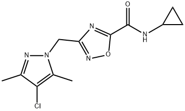 3-[(4-chloro-3,5-dimethylpyrazol-1-yl)methyl]-N-cyclopropyl-1,2,4-oxadiazole-5-carboxamide Struktur