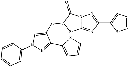 (5Z)-5-[(1-phenyl-3-thiophen-2-ylpyrazol-4-yl)methylidene]-2-thiophen-2-yl-[1,3]thiazolo[3,2-b][1,2,4]triazol-6-one Struktur