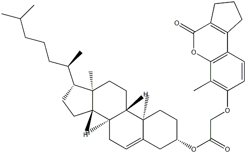 [(3S,8S,9S,10R,13R,14S,17R)-10,13-dimethyl-17-[(2R)-6-methylheptan-2-yl]-2,3,4,7,8,9,11,12,14,15,16,17-dodecahydro-1H-cyclopenta[a]phenanthren-3-yl] 2-[(6-methyl-4-oxo-2,3-dihydro-1H-cyclopenta[c]chromen-7-yl)oxy]acetate Struktur