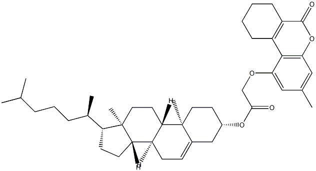 [(3S,8S,9S,10R,13R,14S,17R)-10,13-dimethyl-17-[(2R)-6-methylheptan-2-yl]-2,3,4,7,8,9,11,12,14,15,16,17-dodecahydro-1H-cyclopenta[a]phenanthren-3-yl] 2-[(3-methyl-6-oxo-7,8,9,10-tetrahydrobenzo[c]chromen-1-yl)oxy]acetate Struktur