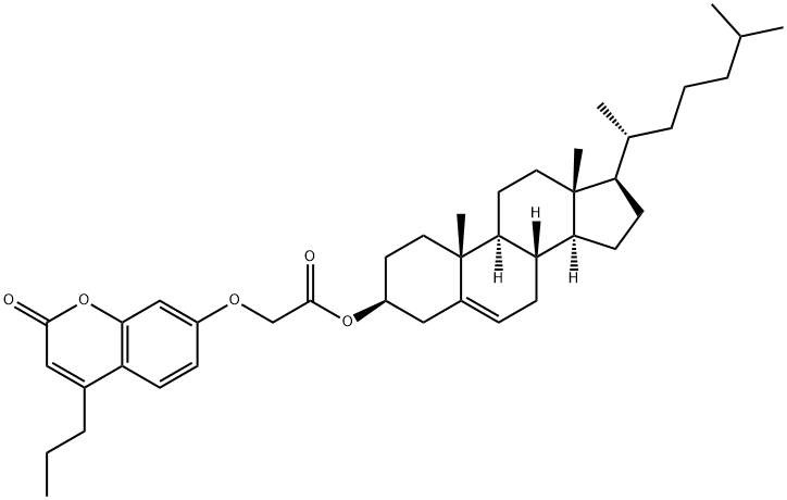 [(3S,8S,9S,10R,13R,14S,17R)-10,13-dimethyl-17-[(2R)-6-methylheptan-2-yl]-2,3,4,7,8,9,11,12,14,15,16,17-dodecahydro-1H-cyclopenta[a]phenanthren-3-yl] 2-(2-oxo-4-propylchromen-7-yl)oxyacetate Struktur