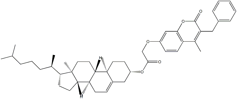 [(3S,8S,9S,10R,13R,14S,17R)-10,13-dimethyl-17-[(2R)-6-methylheptan-2-yl]-2,3,4,7,8,9,11,12,14,15,16,17-dodecahydro-1H-cyclopenta[a]phenanthren-3-yl] 2-(3-benzyl-4-methyl-2-oxochromen-7-yl)oxyacetate Struktur