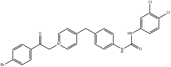 1-[4-[[1-[2-(4-bromophenyl)-2-oxoethyl]pyridin-1-ium-4-yl]methyl]phenyl]-3-(3,4-dichlorophenyl)urea Struktur