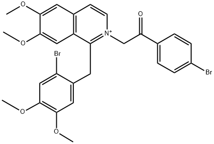 2-[1-[(2-bromo-4,5-dimethoxyphenyl)methyl]-6,7-dimethoxyisoquinolin-2-ium-2-yl]-1-(4-bromophenyl)ethanone Struktur