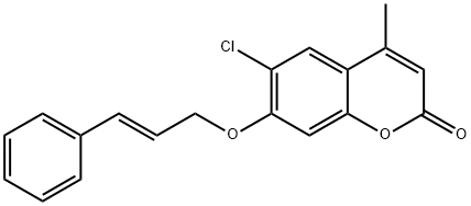 6-chloro-4-methyl-7-[(E)-3-phenylprop-2-enoxy]chromen-2-one Struktur