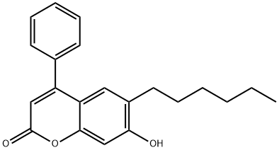 6-hexyl-7-hydroxy-4-phenylchromen-2-one Struktur