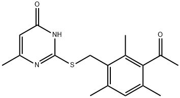 2-[(3-acetyl-2,4,6-trimethylphenyl)methylsulfanyl]-6-methyl-1H-pyrimidin-4-one Struktur