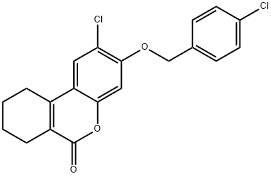 2-chloro-3-[(4-chlorophenyl)methoxy]-7,8,9,10-tetrahydrobenzo[c]chromen-6-one Struktur