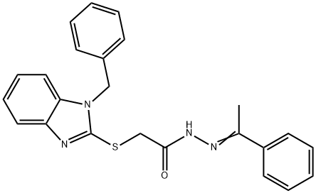 2-(1-benzylbenzimidazol-2-yl)sulfanyl-N-[(E)-1-phenylethylideneamino]acetamide Struktur