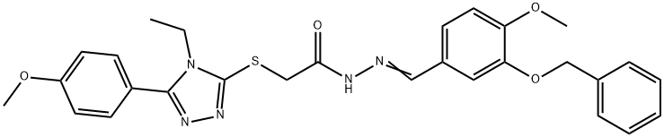 2-[[4-ethyl-5-(4-methoxyphenyl)-1,2,4-triazol-3-yl]sulfanyl]-N-[(E)-(4-methoxy-3-phenylmethoxyphenyl)methylideneamino]acetamide Struktur