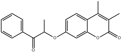 3,4-dimethyl-7-(1-oxo-1-phenylpropan-2-yl)oxychromen-2-one Struktur