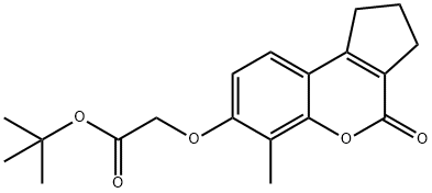 tert-butyl 2-[(6-methyl-4-oxo-2,3-dihydro-1H-cyclopenta[c]chromen-7-yl)oxy]acetate Struktur