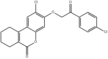 2-chloro-3-[2-(4-chlorophenyl)-2-oxoethoxy]-7,8,9,10-tetrahydrobenzo[c]chromen-6-one Struktur